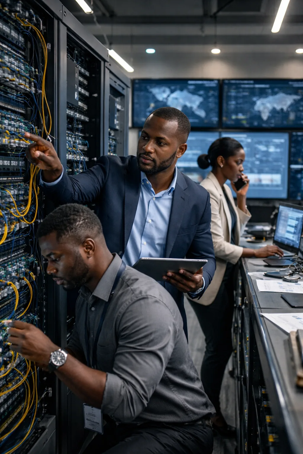 African infrastructure specialists working around enterprise networking and server systems